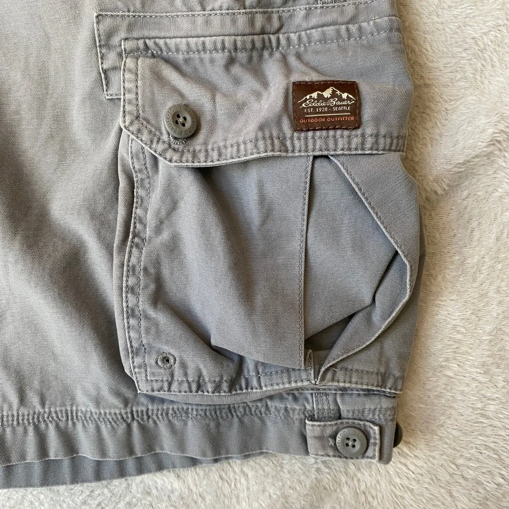 Eddie Bauer Baggy Cargo Shorts Men Size 35 Gray Thick Cotton Utility Outdoor